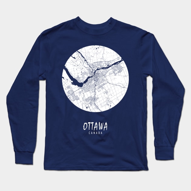 Ottawa, Ontario, Canada City Map - Full Moon Long Sleeve T-Shirt by deMAP Studio